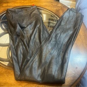 SPANX Faux Leather Leggings Womens XL Black  Silver 28x25 Shaping Stretch